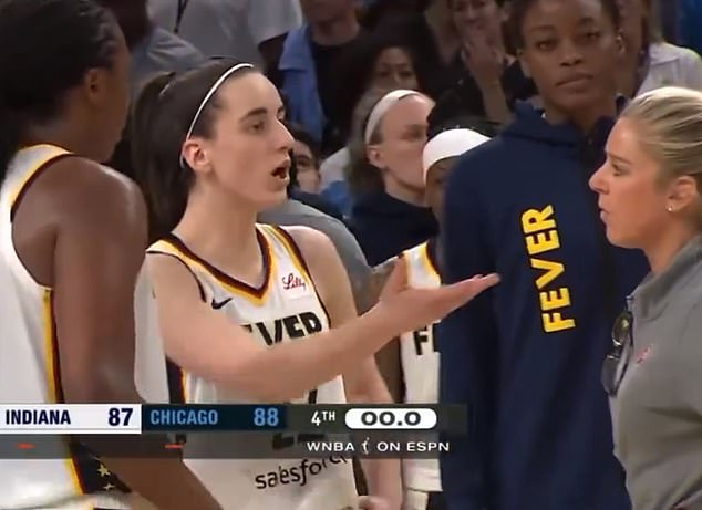 Clark appeared to have a disagreement with Indiana Fever coach Christie Sides (right)