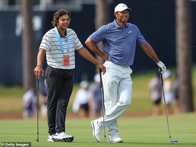 Tiger Woods practices with his son Charlie ahead of the 2024 US Open in Pinehurst