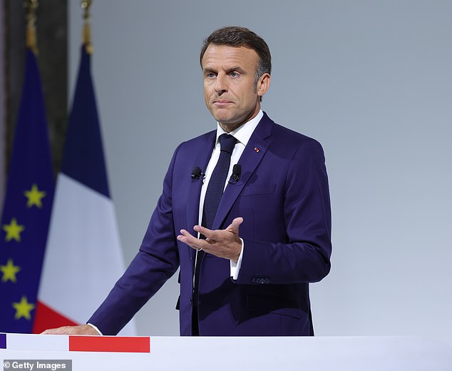 President of France Emmanuel Macron is seen during a press conference on June 12, 2024 in Paris, France