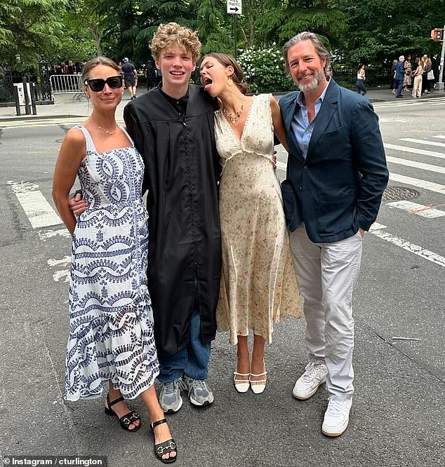 Christy Turlington shared a very rare image with both her children and her husband, filmmaker Ed Burns.  The cover model has been married to Burns since 2003 and they are the parents of two children, Grace, 20, and Finn, 18. The Vogue model attended the graduation of her youngest child, Finn.