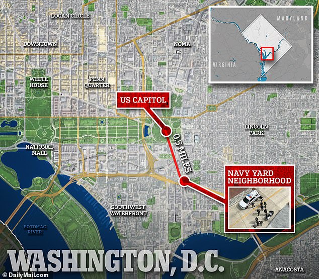 The Navy Yard district is located just half a mile from the U.S. Capitol and is home to many members of Congress and their staffers.  Crime is rampant in the Navy Yard, with series of shootings, stabbings, armed carjackings and robberies