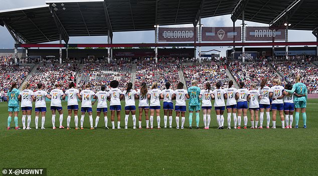 The USWNT wore rainbow-themed shirts during the first month of Pride on Saturday