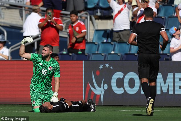 Canada's Maxime Crepeau calls for medical assistance during the CONMEBOL Copa America