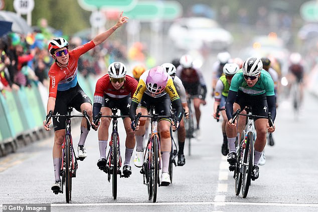 An Australian cyclist (middle) won the final stage of the Tour of Britain on Sunday