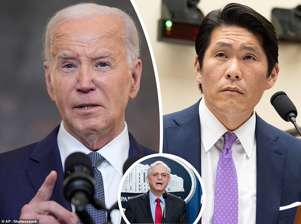 Releasing the audio recording of Joe Biden's awkward interview with special counsel Robert Hur (pictured right) would make hoaxes more credible, the Justice Department claims.  The White House is fighting a rearguard action to keep the tape secret after Hur was described as an 