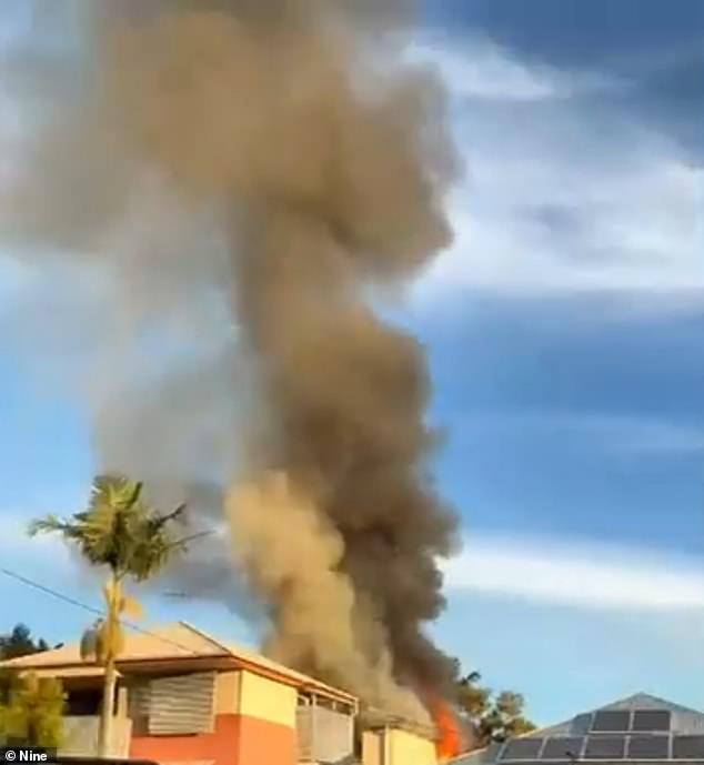 Emergency services were called to Amelia Street in Albion, Brisbane, after reports a unit went up in flames (pictured)