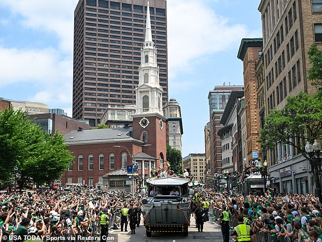 The streets of Boston filled for a Duck Boat parade to celebrate the champion Celtics