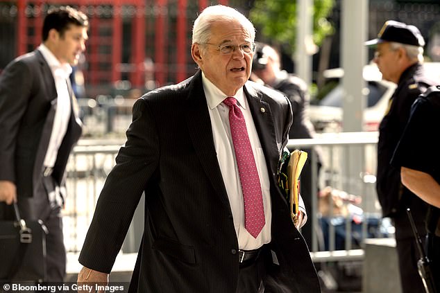 Sen. Bob Menendez, D-N.J., arrives at a federal court in New York on Thursday morning