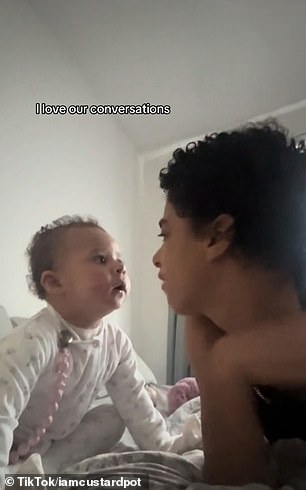 The baby seemed to enjoy the deep 'conversation' in the funny video...