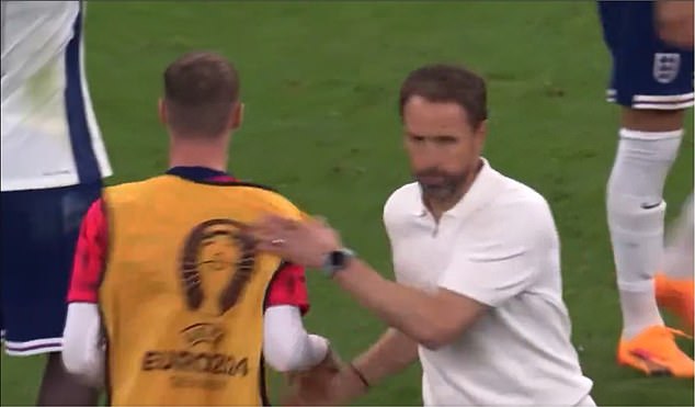 Fans spotted an awkward moment between Cole Palmer and manager Gareth Southgate