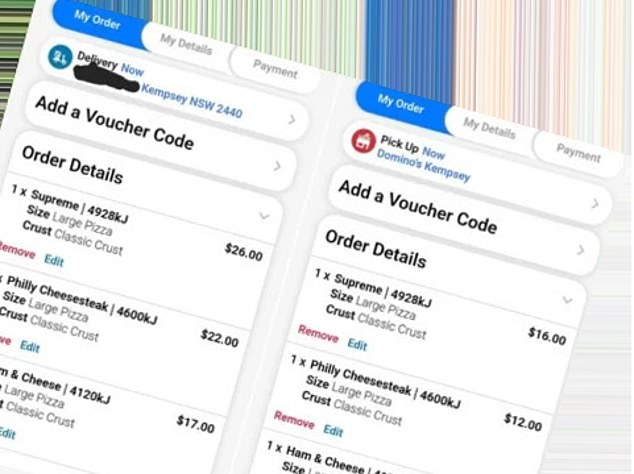 An irate Domino's customer posted a side-by-side price comparison of pizza pickup and delivery orders