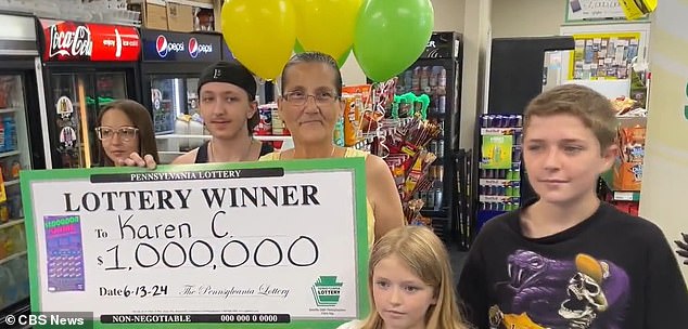 Karen Coffman, 61, won the state lottery just two weeks before her husband Robert died in April from complications from a brain tumor.  She was seen with her family