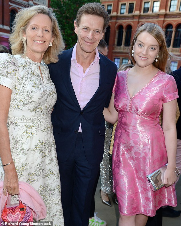 James Ogilvy, 60, son of Princess Alexandra, his wife Julia, 59, (left) and their daughter, Flora Vesterberg, 29, (right) at the V&A Summer Party 2024