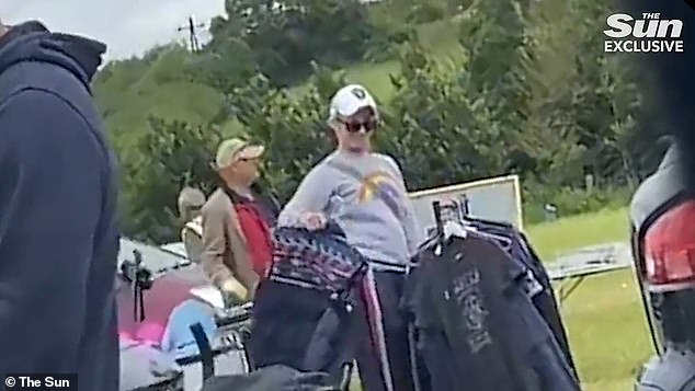 Tamzin Outhwaite has been spotted trying to sell some T-shirts and posters of herself at a car boot sale in Chigwell, Essex