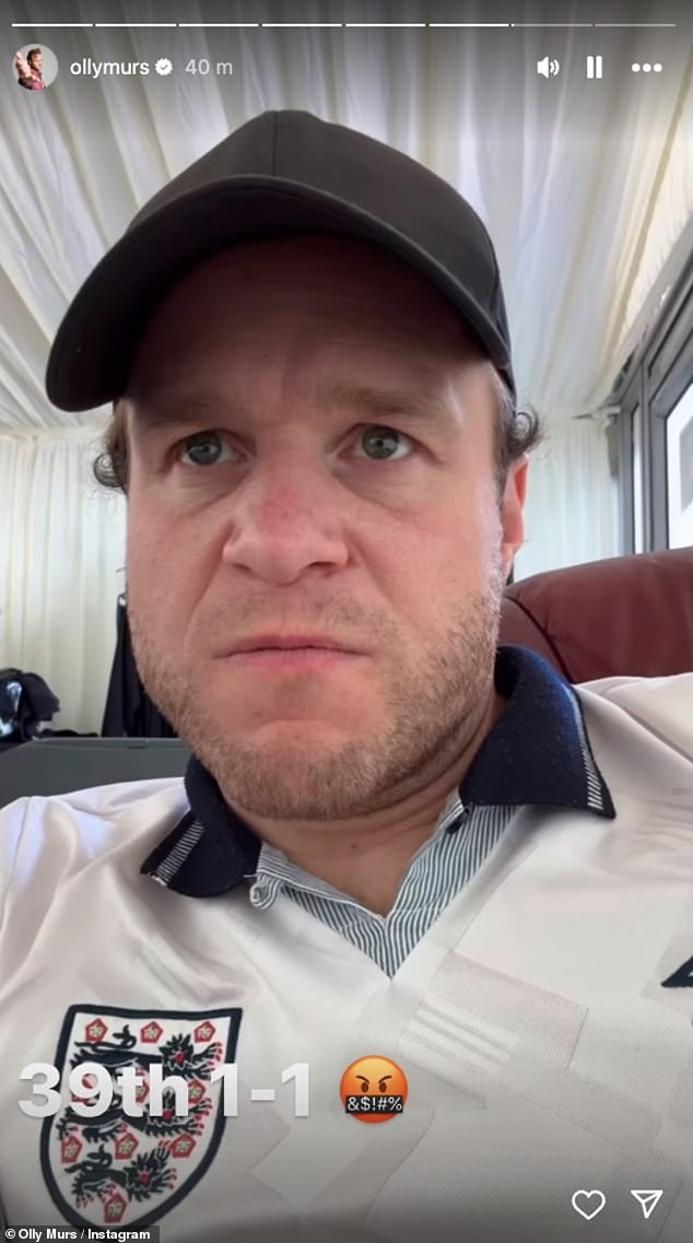 Olly Murs, 40, was also dressed for the occasion as he watched the match from home and posted a slew of hysterical updates to his Instagram Stories