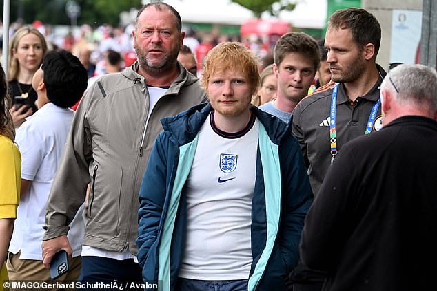 Ed Sheeran headed to Germany as he led the stars in support of England when they took on Denmark in the European Championship on Wednesday