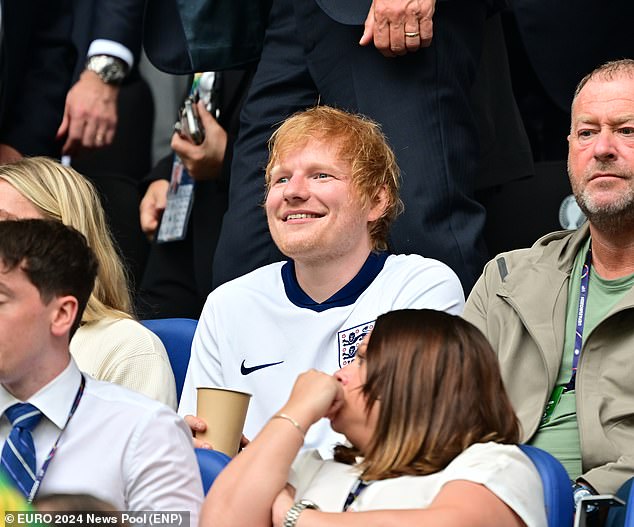 Ed Sheeran was one of thousands of England fans in attendance at the Three Lions' Euro 2024 final-16 match against Slovakia on Sunday