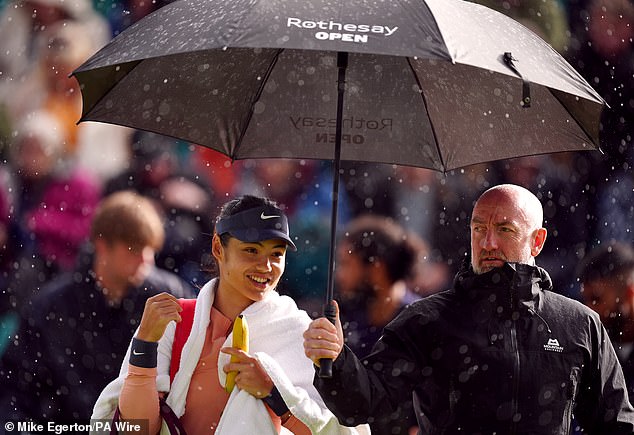 Emma Raducanu arrived in the pouring rain and heard her quarter-final opponent withdraw