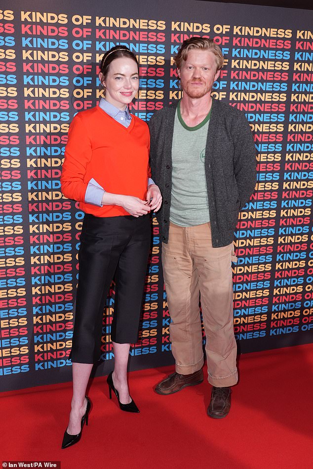 Emma Stone and Jesse Plemons looked in good spirits as they attended their latest screening of the new film Kinds Of Kindness in London on Monday