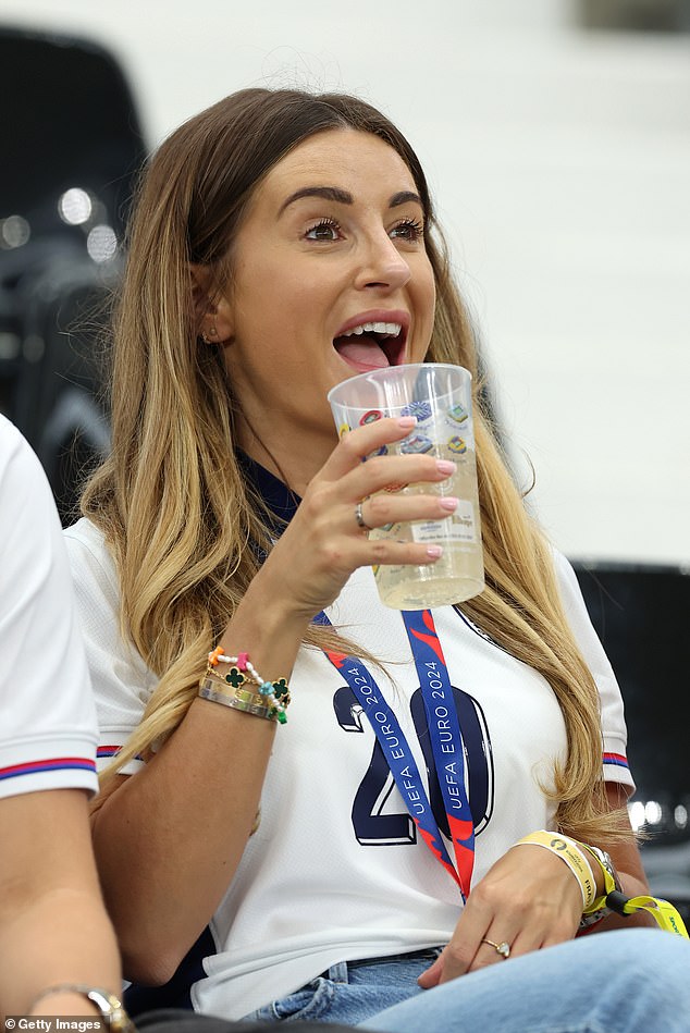 WAGS Dani Dyer (pictured) and Tolami Benson prepared to cheer on their pals as they arrived at the stadium in Germany on Thursday