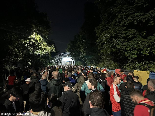 England fans stood in huge queues for hours after the match finished on Sunday evening