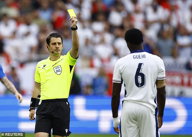 Marc Guehi was shown a yellow card within three minutes after being put in trouble by Kieran Trippier