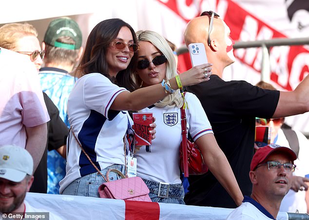 England's WAGs (Ellie Alderson, partner of Ollie Watkins, and Megan Davison, wife of Jordan Pickford pictured) are so confident that Gareth Southgate's side will beat Slovakia