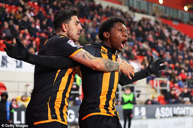 Everton are interested in signing Jaden Philogene (right) from Hull City this summer