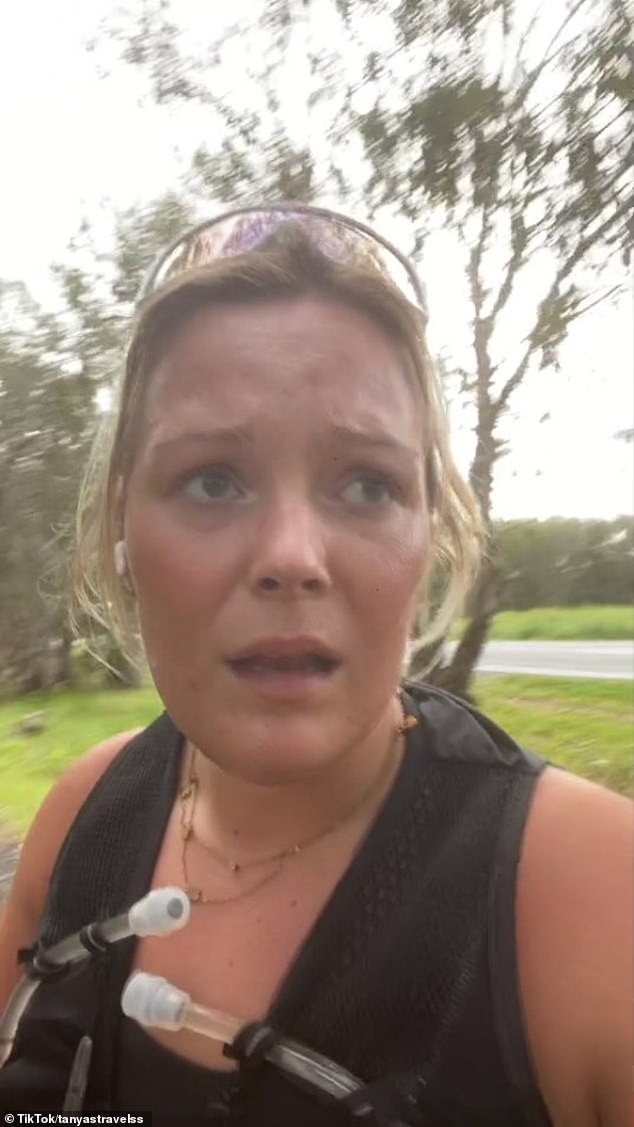 Tanya (pictured), an Irish woman living in Australia, was running on a roadside road in Mackay, Queensland, in April when she saw an alarming sign