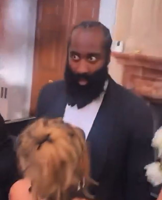 Fans mocked James Harden's reaction when his girlfriend caught the bouquet at a wedding