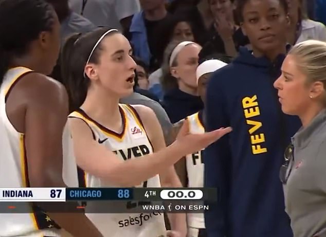 Caitlin Clark appeared to have a disagreement with Indiana Fever coach Christie Sides (right) in their loss to the Chicago Sky on Sunday night