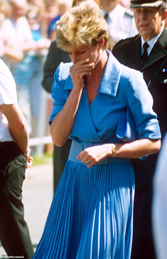 Pictured: The late Princess of Wales burst into tears as she left Liverpool's Ashworth Hospice in June 1992, days after Andrew Morton's biography was published