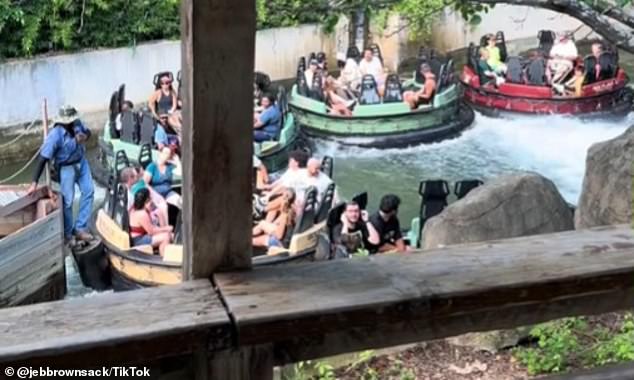 Video posted online shows the Raging River ride at Six Flags Over Texas apparently malfunctioning