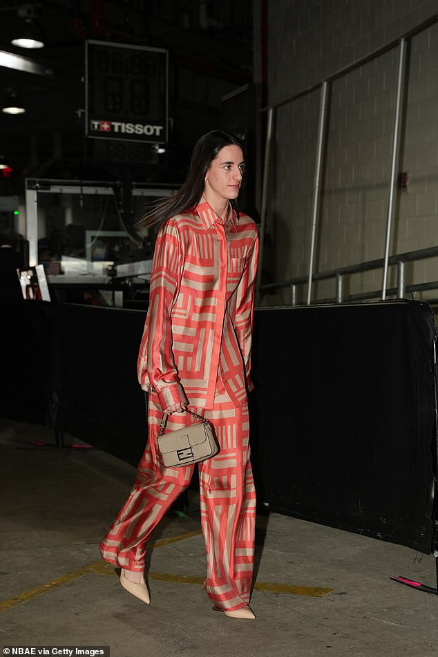 Indiana Fever rookie, Caitlin Clark, rocked a silk Fendi jumpsuit at Barclays Center