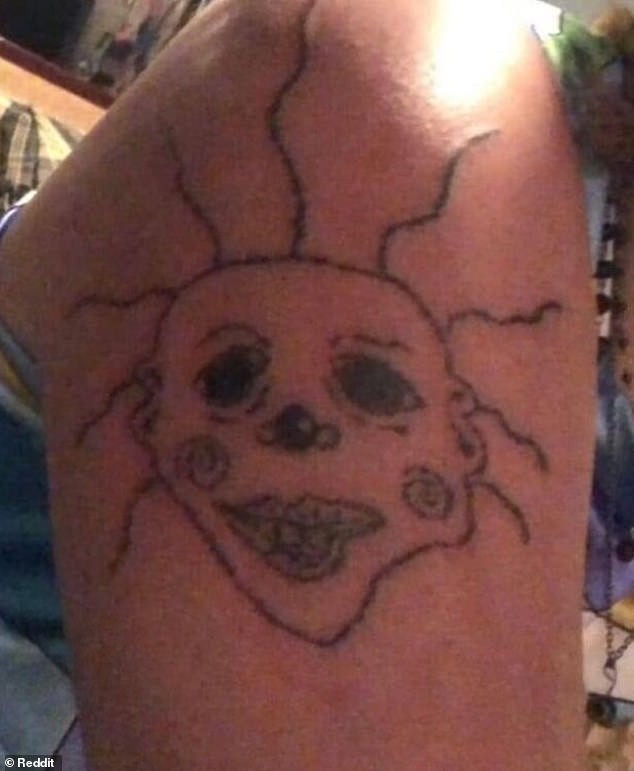 One person took to Reddit to proudly show off their 'ugly' tattoos, including this one that looks a bit like a ghost doll