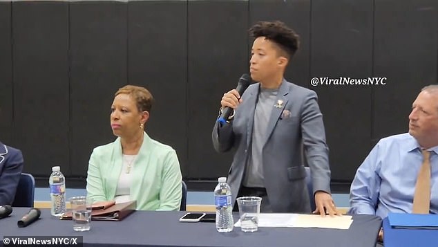 Councilwoman Crystal Hudson (center) – who had Borough President Adrienne Adams and Comptroller Brad Lander at her side – spoke to angry Brooklynites