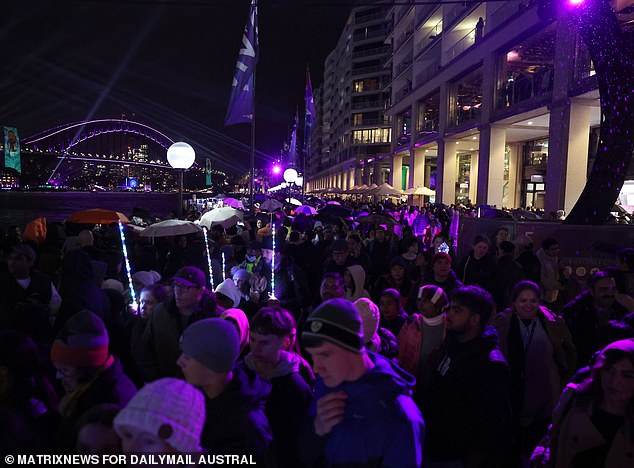 Sydney's Circular Quay was packed on Saturday evening, but Vivid's climactic drone show was canceled 20 minutes before showtime