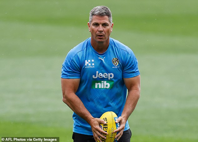 Adam Kingsley set tongues wagging as fans noticed he's put on a lot of muscle mass since his playing days (pictured), with Aussie Olympian James Magnussen calling him 'the most muscular' coach of any footy code in Australia