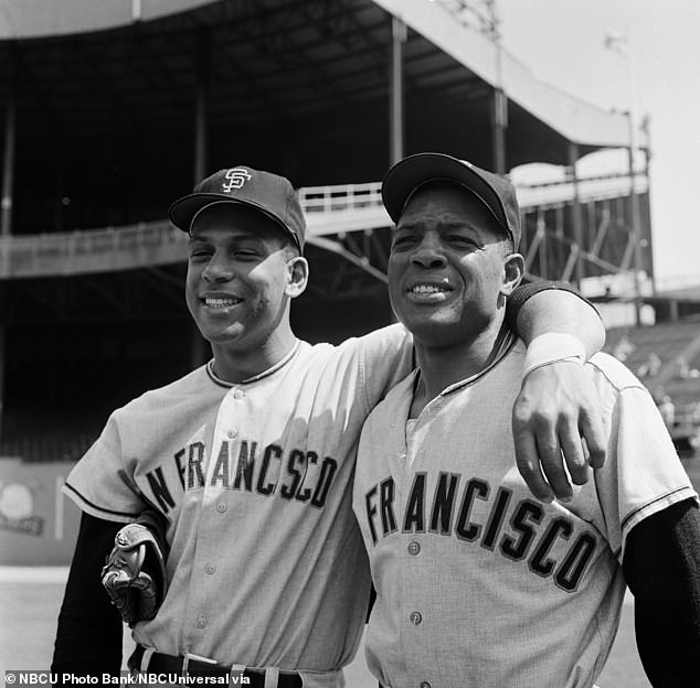 Orlando Cepeda (left) and Willie Mays are pictured at the Polo Grounds in New York in 1963