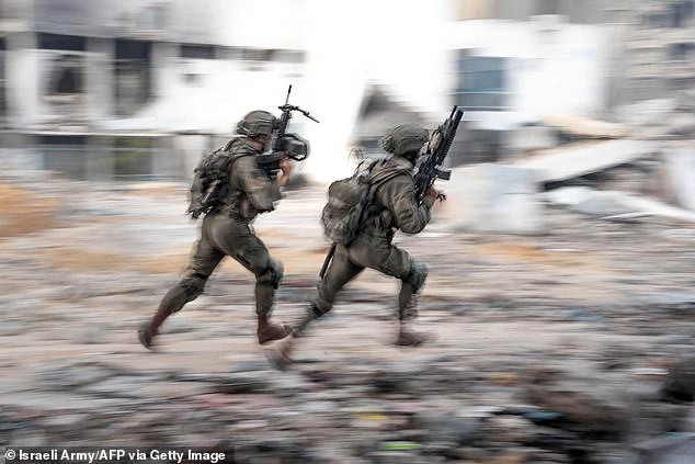 Israeli soldiers during operations in the Gaza Strip amid the ongoing conflict between Israel and the Palestinian militant group Hamas