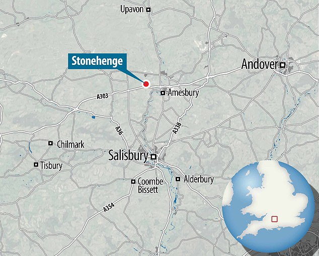 Stonehenge is a prehistoric megalithic structure on the Salisbury Plain in Wiltshire, England, two miles west of Amesbury