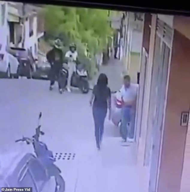 CCTV footage shows the moment the attacker jumps off the bike and approaches the doorway before the attack took place off camera