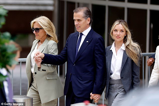 Hunter Biden left the courtroom hand-in-hand with stepmother Jill Biden and wife Melissa Cohen after the jury returned its guilty verdict in his federal gun case