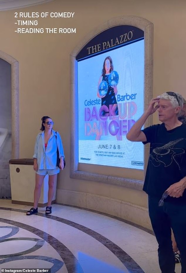 Celeste Barber, 42, documented the moment she became red-faced after posing next to a billboard for her stand-up show in Las Vegas on Saturday