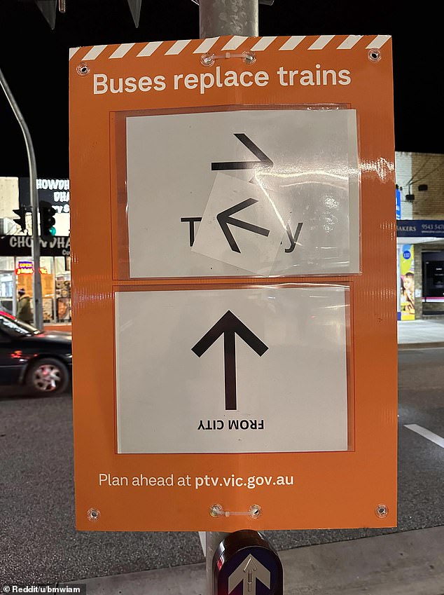 A sign in Victoria (pictured) left passersby scratching their heads after struggling to understand what it meant