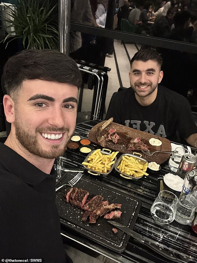 Callum Ryan, 23, spotted the cheapest steak on offer at Salt Bea's British restaurant was a thinly sliced ​​Wagyu sirloin for £95