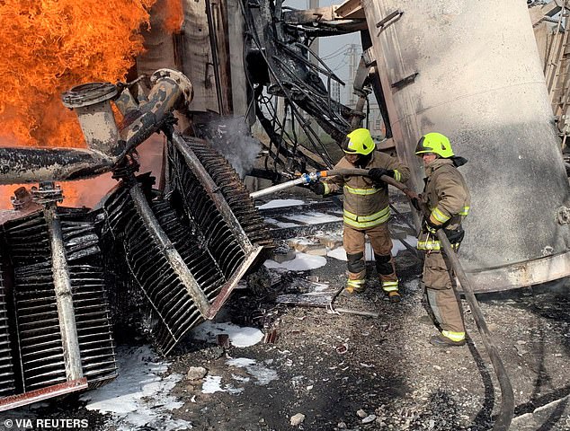 Missiles rained down on power plants from Odesa, the Black Sea resort town in the south, to Kovel, a medieval town near the Belarusian border in the north, knocking out about 40 percent of energy infrastructure.  In the photo: firefighters in the Rivne region