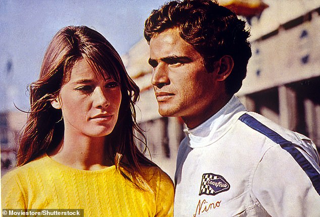 Hardy co-starred with Antonio Sabato in the 1966 film Grand Prix (photo)