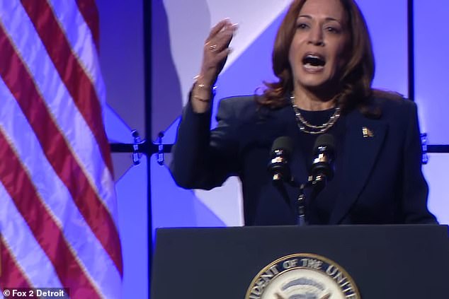 US Vice President Kamala Harris speaks at a campaign event in Michigan