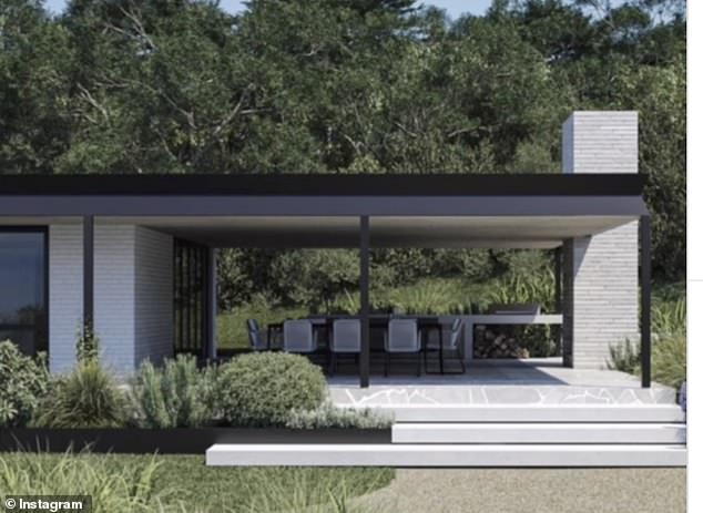 Located in Main Ridge near Arthur's Seat, 85km from Melbourne on the Mornington Peninsula, she told fans the renovated home will have three bedrooms, three bathrooms and a luxurious sculpted garden. Pictured: An architect's rendering of the finished home